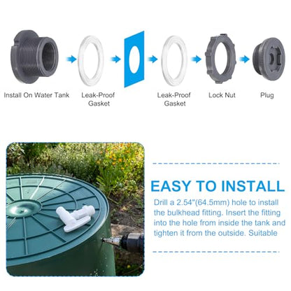 PATIKIL PVC Bulkhead Fitting with Plug NPT1-1/2", Bulkhead Water Tank Connector with Silicone Seal Gasket Garden Hose Fitting with Plug for Rain Bucket, Sinks, Aquariums, Gray