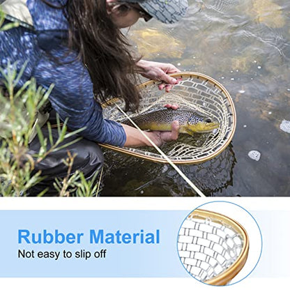 Replacement Fly Fishing Landing Net, Non Snag Soft Rubber Mesh Fishing Net Replacement, 100cm Depth Catch and Release Knotless Net for Trout Bass Carp Fish Friendly for Fly Fishermen