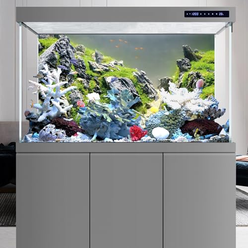AWERT 48x20 inches Stone Fish Tank Background Aquatic Plant River Bed & Lake Aquarium Background Seaweed Aquarium Vinyl Background - size: 48x20in/120x50cm