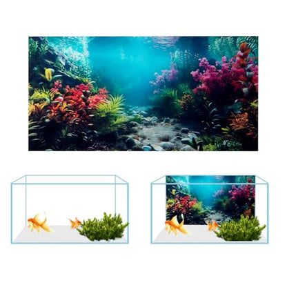 3 Pack Aquarium Background, 24x12 inches Polyester Aquarium Background, Cloth Fish Tank Background, Undersea Corals Sunshines & Rock Aquatic Plants - size: 24x12 Inch