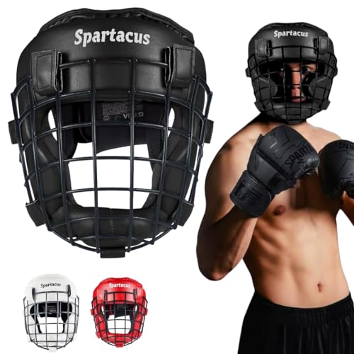 Boxing Headgear with Removable Face Grill, Maya Hide Leather MMA Head Guard for Sparring, Muay Thai, Kickboxing & Karate � Non-Slip, Protective Helmet for Men & Women - color: Black, size: Large