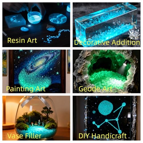 Glow in the Dark Gravel Stones,Aquarium Gravel,Aquarium Sand,Decorative Glow Gravel Rocks for Fairy Garden Fish Tank Succulents Pot Vase Filler Decor, 1 Pound (Blue Green, 1-3mm)