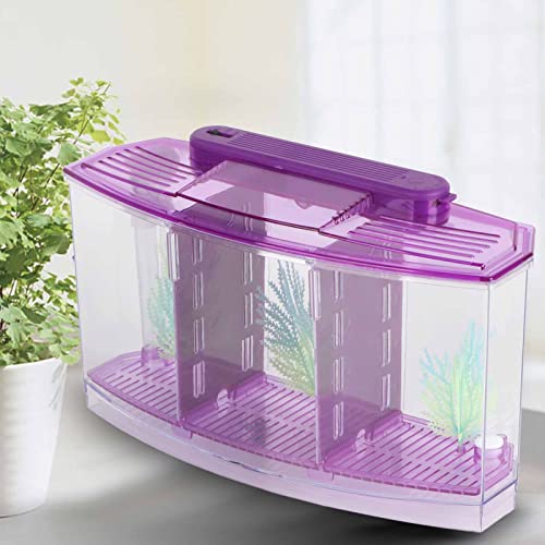Fish Breeding Box, Aquarium Breeder Box Guppy Breeder Box Acrylic Fish Breeding Box Three Divisions Breeding Isolation Box with LED (Purple)