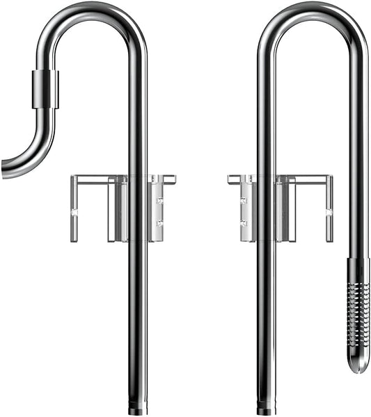 FZONE Mini 10 inch Stainless Steel Filter Pipe Inflow and Outflow for Aquarium Plant Tank, Lily Pipes with Acrylic Pipe Fixer for 12/16mm Filter Tube (MINI-12MM) - size: MINI-12MM