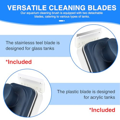 fishkeeper Aquarium Strong Magnetic Glass Cleaner Brush, Fish Tank Algae Magnet Cleaning Tool with 2 Detachable Scrapers, Mag Float Scrubber for 0.25-0.625Inch Glass and Acrylic Tanks