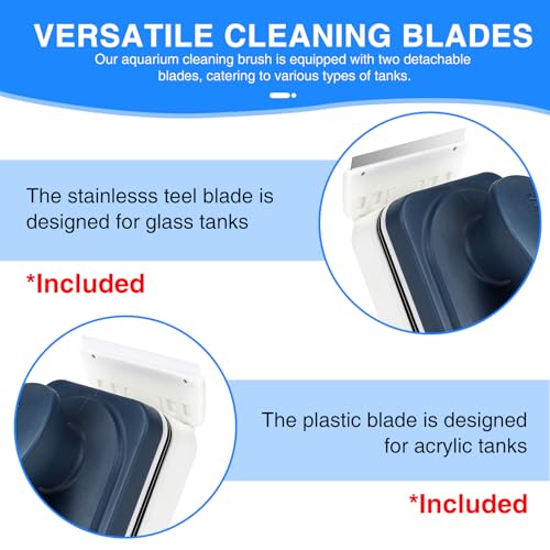 fishkeeper Aquarium Strong Magnetic Glass Cleaner Brush, Fish Tank Algae Magnet Cleaning Tool with 2 Detachable Scrapers, Mag Float Scrubber for 0.25-0.625Inch Glass and Acrylic Tanks - size: Large for Glass Thickness：1/4"-5/8"
