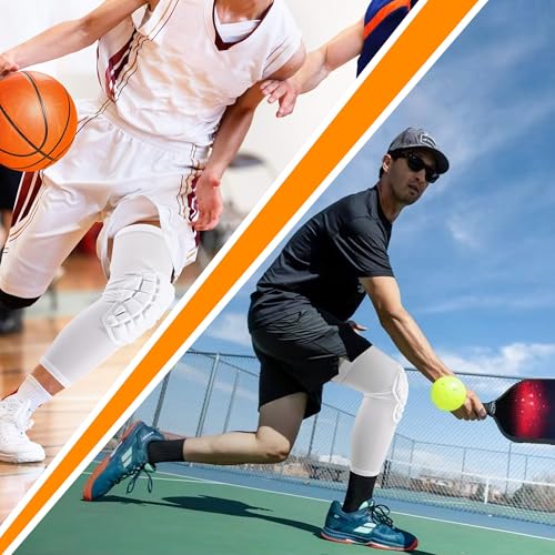 Basketball knee pads, compression leg covers for teenagers and adults, wrestling knee pads, football volleyball, pickleball, weightlifting kneepads (1 white long knee pad, Medium) - color: White-1, size: Medium
