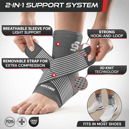 Sleeve Stars Ankle Brace Men & Women Support (Single/M:10"-12"/Gray) - color: Gray, size: Medium