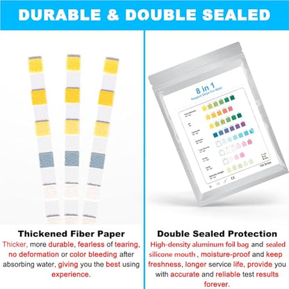 8 in 1 Aquarium Test Kit Fish Tank Test Strips Accurate Water Quality Testing Strips for Ammonia PH Total Alkalinity Carbonate Hardness Free Chlorine Nitrate Nitrite Temperature (100 Strips)