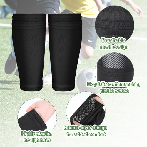 2 Pairs Shin Guard Sleeves, Soccer Shin Guard Covers Soft Soccer Sock Sleeves Shins Pads Socks Breathable Shins Pads Holders for Man Woman Adults Beginners Sport Football Black & White L