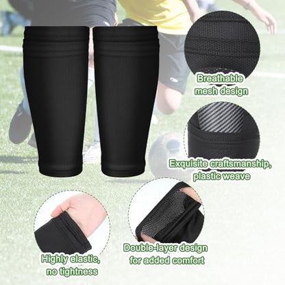 2 Pairs Shin Guard Sleeves, Soccer Shin Guard Covers Soft Soccer Sock Sleeves Shins Pads Socks Breathable Shins Pads Holders for Man Woman Adults Beginners Sport Football Black & White L