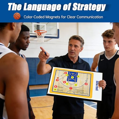 Basketball Coaching Board with Magnetic Players - Dry Erase Clipboard for Basketball Coaches, Professional All-in-One Basketball White Board for Coaching Includes Play Templates & Storage