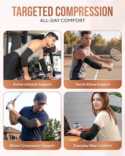 TheraCopper Copper Elbow Compression Sleeve for Men & Women (Small, 2 Pack) - size: Small