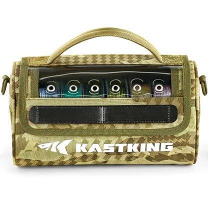 KastKing BaitSpace Line Management Bag, Fishing Line Storage Bag with Water Resistant Nylon, Clear View Window, Removable Divider, Tangle-free Leader Line Holder - color: F: Khaki Camo-Large
