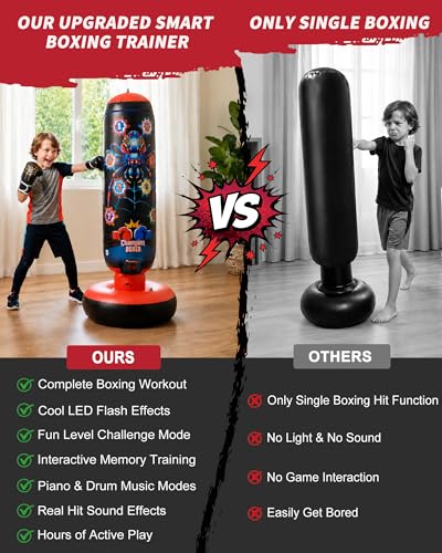Punching Bag for Kids with Stand, LED Scoring Boxing Set with Gloves, Freestanding Electronic Boxing Machine with 4 Game Modes & Music for Boys Girls Ages 3-12