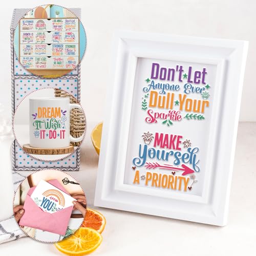 Inspirational UV DTF Stickers - 20 Sheets Motivational Quotes UV DTF Cup Wraps for 16 oz Glass, Colorful Flower Rainbow Rub on Transfer Stickers, Uvdtf Decals for Water Bottle DIY Crafts - style: Motivational Quotes