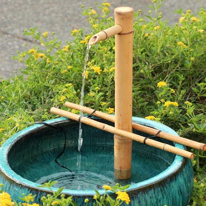 18" Adjustable Bamboo Fountain Kit with Pump – Large Zen Water Feature for Bowls, Basins, Ponds & Backyard Gardens, Indoor/Outdoor (Container Not Included)