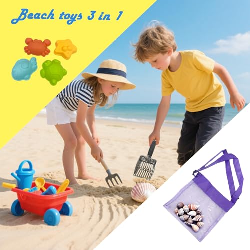 Beach Mesh Shovel with Mesh Beach Bag for Shell Collecting Big Cat Mesh Scooper Filter Sand Scooper for Picking Up Shells, Shark Tooth Sifter Dipper