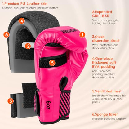 Kids Boxing Gloves 6 oz Youth Training Sparring Gloves for 3–12, Leather Ventilated Mesh, Boys Girls Junior Punching Gloves for PunchBag Focus Pads MMA Muay Thai Kickboxing - color: new pink