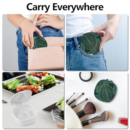 Retainer Case with Mirror & Ventilation - Night Guard & Orthodontic Aligner Case, Dark Green Leaves - color: Dark Green Leaves