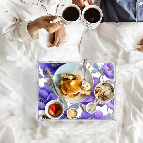 Acrylic Tray Clear Serving Vanity Ottoman Bathroom Coffee Table Countertop Organizer Raised Edge Spill Proof Purple Anemone Bees - color: Purple Anemone Bees