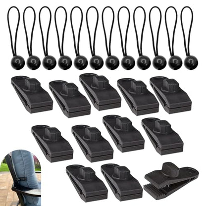 Car Cover Windproof Clip, Inverted Tooth Design Non-Slip Bite Tent Clamp with Adjustable Buckle, Outdoor Wind Rope Fixing Bracket with 12 PCs Ball Bungee Cords, for Most Cars (Black) - size: 24 PCS