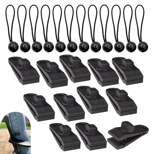 Car Cover Windproof Clip, Inverted Tooth Design Non-Slip Bite Tent Clamp with Adjustable Buckle, Outdoor Wind Rope Fixing Bracket with 12 PCs Ball Bungee Cords, for Most Cars (Black) - size: 24 PCS