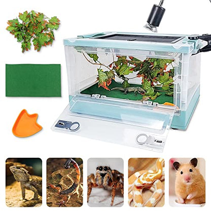 Travel Portable Foldable Terrarium Kits for Reptiles -Heat-Resistant Material, Easy to Move with Wheels, Includes Plant, Feeding Bowl, and Carpet for Snakes, Lizards, Tortoises, and Leopard