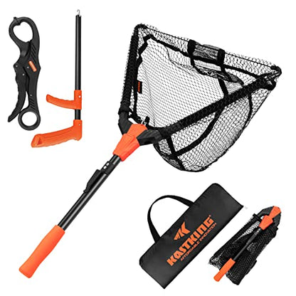 KastKing Pontus Fishing Net, Foldable & Lightweight Landing Net with Built in Length Scale, Strength Aluminum Handle, Fishing Gear and Gift for Men - style: Net Combo- Hoop Size: 16"(not Extendable)