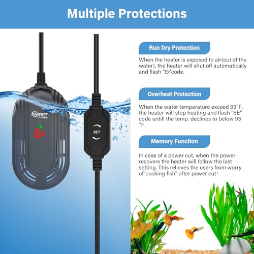 hygger Small Aquarium Heater, 15W Submersible Betta Fish Tank Heater with Adjustable Temperature External Controller, Turtle Heater with LED Display for up to 2.5 Gallon Tanks