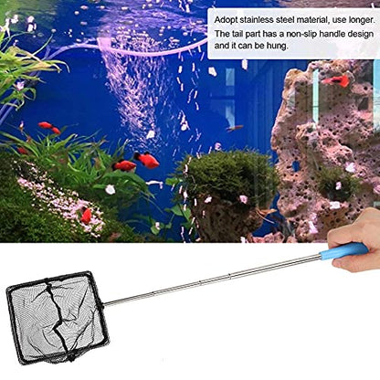 Aquarium Shrimp Net, Stainless Steel Fine Mesh Nest Extendable Fish Fish Skimmer Net Scoop with Long Handle()