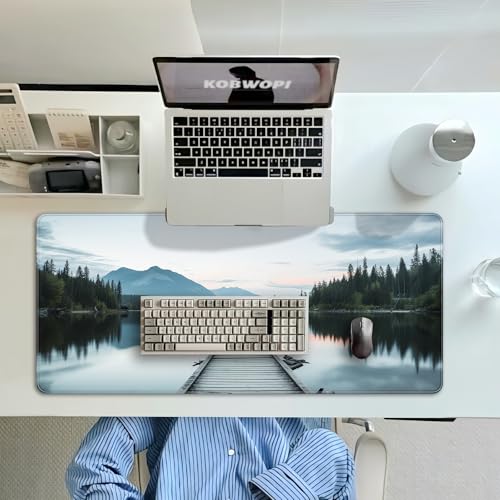 35.4 x 15.7 in, XXL Large Mouse Pad for Desk, Extended Keyboard Mouse Mat for Computer Office, Big Mouse pad with Stitched Edges, Gaming Pc-Beautiful View by The Lake - color: Beautiful View by The Lake