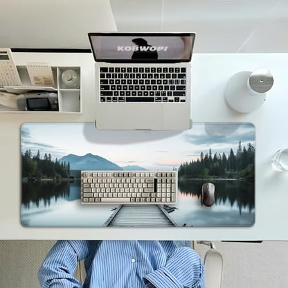 35.4 x 15.7 in, XXL Large Mouse Pad for Desk, Extended Keyboard Mouse Mat for Computer Office, Big Mouse pad with Stitched Edges, Gaming Pc-Beautiful View by The Lake - color: Beautiful View by The Lake