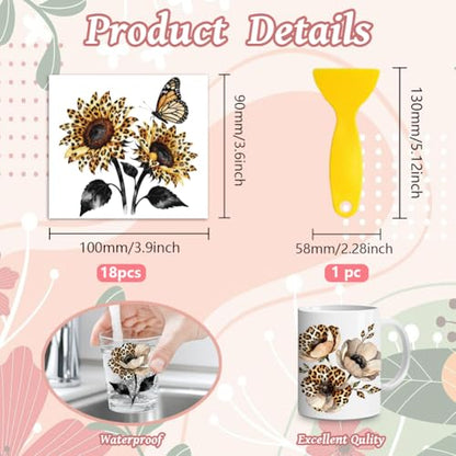Peacoblue 18 Sheets Rub on Transfers for Crafts, Leopard Print Flower 3.6"x3.9" UV DTF Cup Wraps Waterproof Rub on Cold Transfers Stickers for Wood Glass Metal Cup Tumblers Mirrors Mugs Home Decor - style: Leopard Print Flower