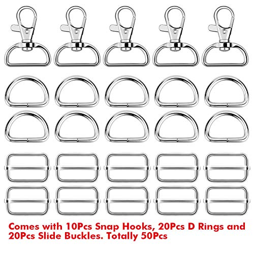 Paxcoo 50Pcs Keychain Bulk with Key Chain Swivel Hook D Rings and Slide Buckles for Handbag Purse Hardware Craft (1 Inch) - color: Silver, size: 1 Inch