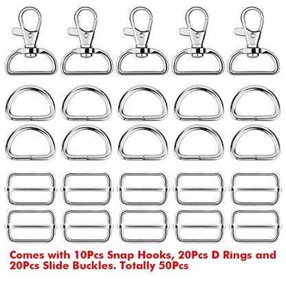 Paxcoo 50Pcs Keychain Bulk with Key Chain Swivel Hook D Rings and Slide Buckles for Handbag Purse Hardware Craft (1 Inch) - color: Silver, size: 1 Inch