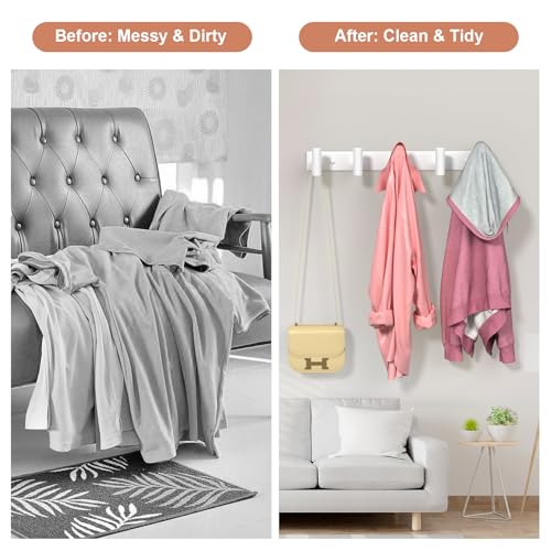 PMMASTO White Stainless Steel Wall Coat Racks with 5 T-Shaped Hooks, 1 Pack - color: White, size: 5 "T" Hooks, 1PACK