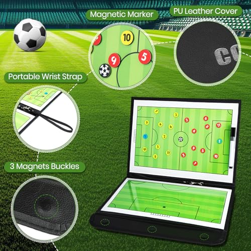 Foldable Magnetic Soccer Coaching Board, Soccer Tactics Strategy Board | Portable Soccer Board with Dry Erase Markers and Magnetic Markers for Coaches Training, Great Gift for Kids Soccer Coach.