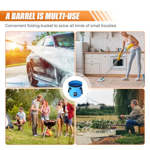 Collapsible Bucket Water Container with Handle - 5 Gallon 20L Multifunctional Portable Wash Basin - Foldable Water Bucket for Camping Fishing Hiking Gardening Car Washing&Outdoor Use(SkyBlue)