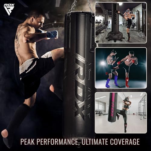 RDX Shin Guards Kickboxing Muay Thai, SATRA Approved, MMA Leg Instep Protection Pads, Sparring Training Martial Arts Boxing, Elasticated Padded Protector, Karate BJJ Taekwondo Gear, Men Women - color: Black, size: X-Large