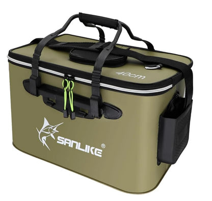 SANLIKE Foldable Live Fish Bucket, EVA Fishing Bait Bucket, 35/40/45CM Collapsible Fish Container, Leakproof Livewell for Kayak Boat Bank Fishing, Black/Army Green - color: Green-40cm