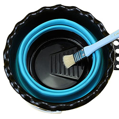 Foldable Artist Brush Washer, Collapsible Bucket Silicone Multi-Use Bucket Brush Cleaning Basin with Brush Holder Rest Place and Handle Bar for Travel on-The-go Painting