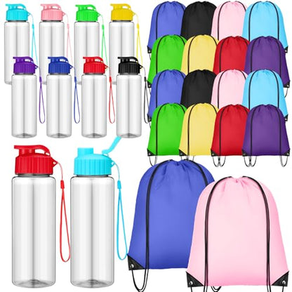 20 Sets 17oz Water Bottles Bulk and Drawstring Backpacks, Chic - color: Chic