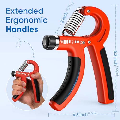 FitBeast Grip Strength Trainer 2 Pack – Adjustable Hand Grip Strengthener for Strength Training & Rehabilitation, 10-132 lbs Resistance Forearm Strengthener, Ideal for Athletes, Rehab, Office - color: Red