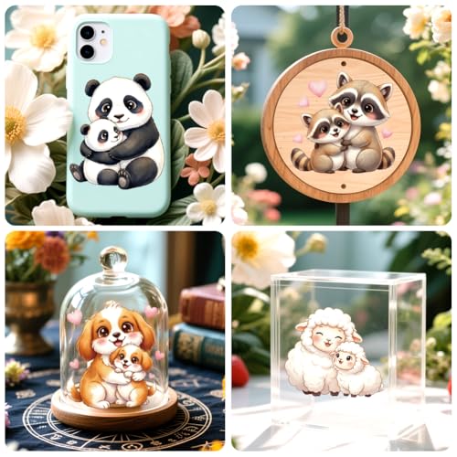 Peacoblue 18 Sheets Rub on Transfers for Crafts, Mother and Baby Animal 3.6"x3.9" UV DTF Cup Wraps Waterproof Rub on Cold Transfers Stickers for Wood Glass Metal Cup Tumblers Mirrors Mugs Home Decor - style: Mother And Baby Animal
