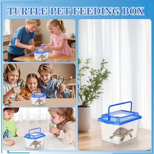 VOSAREA Portable Turtle Carrying Tank Plastic Aquarium Fish Tank with Lid for Home Use Small Reptile Travel Storage Box