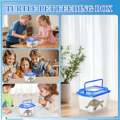 VOSAREA Portable Turtle Carrying Tank Plastic Aquarium Fish Tank with Lid for Home Use Small Reptile Travel Storage Box