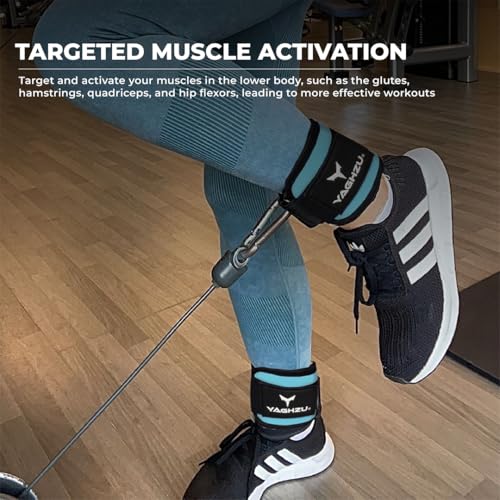 Adjustable Gym Ankle Straps for Cable Machines Women & Men, Glute Kickbacks - color: Cyan, size: Single