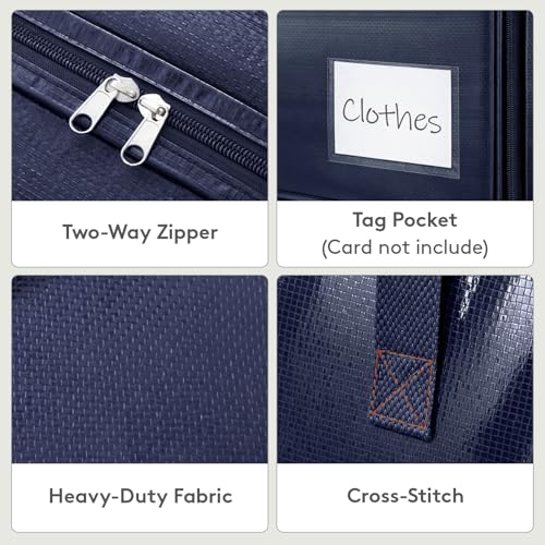 Lifewit 4 Pack Large Moving Bags with Lids, Clothes Storage Bags with Strong Zipper & Reinforced Handles, Heavy Duty Packing Cubes for Moving Supplies, Clothes, Blankets (Dark Blue)