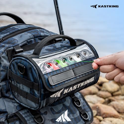 KastKing BaitSpace Line Management Bag, Fishing Line Storage Bag with Water Resistant Nylon, Clear View Window, Removable Divider, Tangle-free Leader Line Holder - color: E: Blue Camo-Large